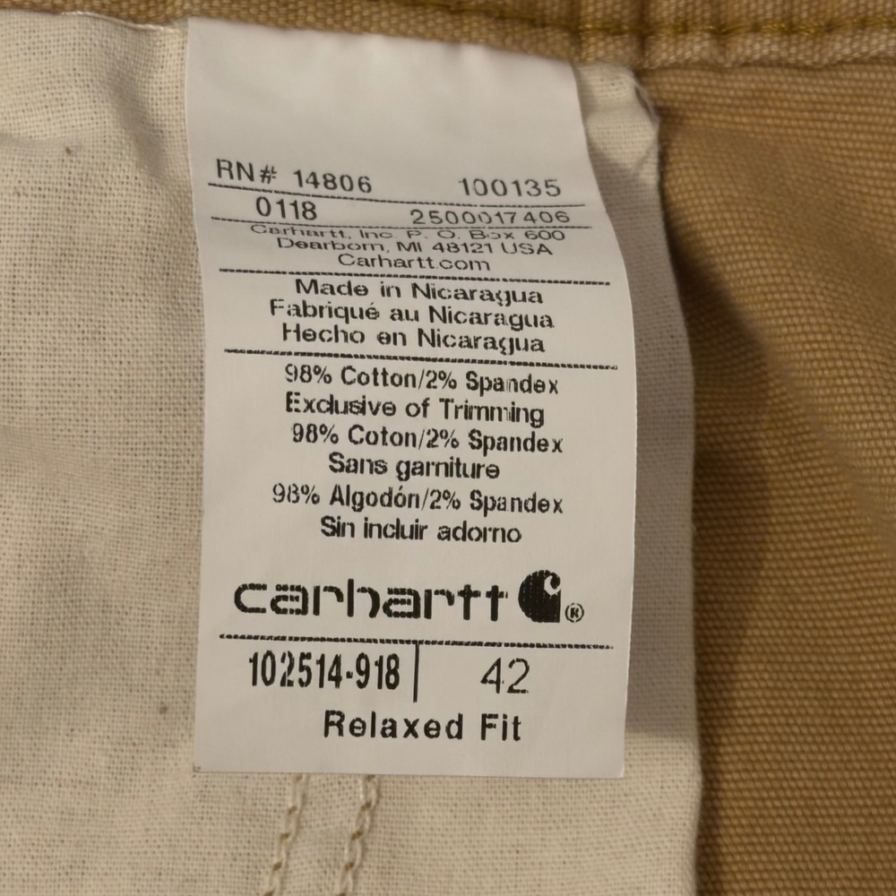 Carhartt Mens Relaxed Fit Canvas Cargo Shorts Tan Brown Size 42 102514-918 - Picture 8 of 9